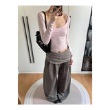 KYLETHOMASW  -  Summer New Belt Pleated Floor Mopping Straight Solid Color Trousers