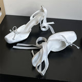 KYLETHOMASW  -  Sexy Elegant Thin Heels Butterfly-kont Square Toe Pumps Women Sandals Design Ankle Lace-up Banquet Mule Shoes