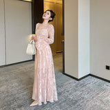 KYLETHOMASW  -  Pink Vestidos Mujer Spring Autumn Solid Ins Fashion Elegant Women Dresses Sweet A-line Vintage Beach Style Long Dress
