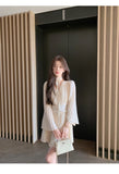 KYLETHOMASW  -  Elegant V-Neck Flare Sleeve A-Line Mini Dress Fashion Pleated Chiffon Temperament Birthday Prom Femme Vestido Mujer New Autumn