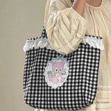 KYLETHOMASW  -  Japanese Patchwork Lace Plaid Women's Handbags High-capacity Kawaii Cartoon Shoulder Bags All Match Shopping Preppy Underarm Bag