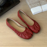 KYLETHOMASW  -  Retro Women Flat Shoes Fashion Pleated Split Toe Shallow Slip On Boat Shoes Soft Flat Heel Dress Single Shoes