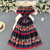 KYLETHOMASW  -  French Court Style Dresses Floral One Shoulder Casual Dress Women Summer Straps Waistband Beautiful Long Clothes