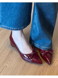 KYLETHOMASW  -  Elegant Soft Inner Heightening Single Shoes Leather Butterfly Knot Pointed Toe Low Heel Summer Spring Autumn Women's Flats