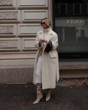 KYLETHOMASW  -  Coat Women Fashion Women's White Single-Breasted Trench AW British Woolen Long Coat