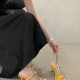 KYLETHOMASW  -  Sandals Female Shoe  High Heels Open Toe New Girls High-heeled Rhinestone Gladiator Summer Peep Square Sexy