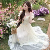 KYLETHOMASW  -  Summer Short Sleeve Chiffon Fairy Style Dress for Women Korean Fashion Slim Fit and Slimming Temperament Elegant Long Dress