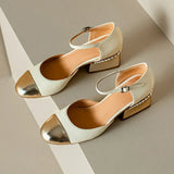 KYLETHOMASW  -  Women Sheepskin Leather Pumps Pearls Chunky Heels Shoes Brand Designer Two Tone Buckle Pumps Wedding Party Dressy Shoes