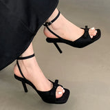 KYLETHOMASW  -  Black Footwear Ladies Thin Heels Shoes New 2025 Female Fashion Butterfly-Knot Shallow Women Pumps Heels Shoes Sandals