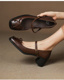 KYLETHOMASW  -  Butterfly-knot Elegant Shallow Mouth Women Pumps 2025 Mary Jane Fashion Square Toe Metal Buckle Thick Heel Dress Ladies Footwear