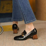 KYLETHOMASW  -  Retro Soft Leather High Heels Comfort Fashion Chunky Heel Square Head British Style Women's Shoes New Elegant party pumps