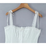KYLETHOMASW  -  Women Lace Spliced White Spaghetti Straps Long Dress Sexy Elegant Holiday Party Summer Dress Maxi Robe