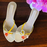 KYLETHOMASW  -  Bow-Knot Glass Ball Thong Cat Heel Sandals Woman Summer Beaded Bow Open Toe Slip On Mules Candy Color Strappy Slippers