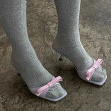 KYLETHOMASW  -  Buttefly Knot Shallow Slippers Sexy Square Toe Thin Heel Slip On Solid New Arrivals Fashion Women Modern Shoes