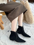 KYLETHOMASW  -  Autumn Winter Lace Up Short Fluffy Warm Women's Ankle Boots Comfort Square Toe Chunky Suede Short Boots Low Heels Party Shoes