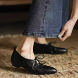 KYLETHOMASW  -  Women's Loafers Autumn Retro Pointed Toe Lace-Up Front Soft Sole Comfortable Block Heel Low Heel Small Leather Shoes