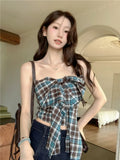 KYLETHOMASW  -  Sweet Hot Girl Sexy Sleeveless Plaid Bow Vest Women's Summer Backless Strapless Slim Fit Short Top Fashion Female Clothes