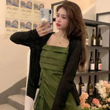 KYLETHOMASW  -  Spring 2PCS Sexy Spaghetti Strap Dress + Cardigan Suit for Women Korean Slim Fit Temperament Elegant Vacation Long Dress
