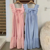 KYLETHOMASW  -  Summer Korean White Long Dress Women Ruffles Sweet Square Neck Backless A-Line Dress New Elegant Casual Women Clothes P739