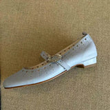 KYLETHOMASW  -  Retro Rhinestone Buckle Ballet Flas Women Hollow Comfort Casual Shoes Shallow Soft Sole Fashion Round Toe Mary Jane Shoes Women