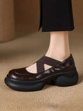 KYLETHOMASW  -  Leather Shoes for Women's Spring and Autumn New Cross Belt Genuine Leather Pumps for Women Thick Soled Mary Jane Shoes