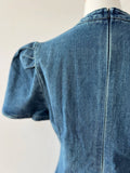 KYLETHOMASW  -  Denim Dress for Women Stand Collar Bow Bubble Short Sleeve Dresses Blue A-line Korean Fashion Retro Mini Skirts Female Clothes