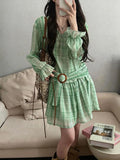 KYLETHOMASW  -  Dopamine green plaid v-neck long-sleeved shirt dress women's early spring beautiful beautiful design skirt