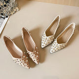 KYLETHOMASW  -  Pearl Rhinestone Decoration Flat Shoes Women Soft Leather Pointed Toe Ballet Flats Comfort Commuter Office Mary Jane Loafers