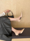 KYLETHOMASW  -  Pointed Heel Sandals Comfort Shoes for Women Suit Female Beige Girls Fashion Black High Leather Low Stiletto Scandals Rubber Fab