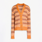KYLETHOMASW  -  Striped Fuzzy Mohair V-Neck Knit Cardigan Oversize Button Front 2025 Autumn New Chic Casual Women Coat Fashion Cozy Lady Sweater