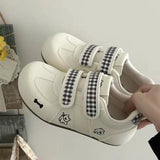 KYLETHOMASW  -  Ladies Sweet Velcro SneakersCartoon PatternEmbroidery Plaid StrapDesign Round Toe Soft Sole Lightweight All‑match Daily Footwear