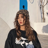 KYLTHOMASW  -  Sweet Hot Girl Leopard Print Skullies Women's Autumn and Winter Japanese Retro Knitted Beanies Fashion Female Trendy Accessories