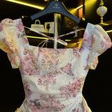 KYLETHOMASW  -  French Patchwork Pleated Waist Slimming Bubble Sleeve Women Summer New Fashionable Temperament Light Luxury Dress