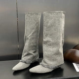 KYLETHOMASW  -  Autumn Winter Design Pointed Toe Women Knee High Boots Wedges Heels Female Botas Largas De Mujer