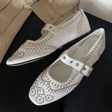 KYLETHOMASW  -  Retro Rivet Mary Jane Shoes Women Fashion Belt Buckle Round Toe Ballet Flats Comfortable Soft Sole Flat Shoes Zapatos De Mujer