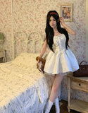 KIylethomasw 2024 Spring New White Strap Dresses Holiday Princess Slim Waist Dress for Women Y2k Fairycore Lace A-line Vestidos Mujer