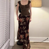 KYLETHOMASW  -  Elegant temperament rose fishtail skirt French medium long slim fit mesh elegant retro half skirt women's clothing