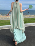 KYLETHOMASW  -  Sleeveless Summer Women Fashion Casual Midi Dress Halter Loose Solid Chic Party Beach Holiday Vestidos Female Clothes New Robe