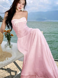 KYLETHOMASW  -  Women's Sweet Pink Long Dresses Elegant Spaghetti Strap Lace-up Princess Evening Party Dress Summer Holiday A-line Vestidos Robe