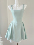 KYLETHOMASW  -  Women Elegant Solid A-line Mini Dresses New Korean Fashion Summer Plain Corset  Princess Tutu Dress Wedding Party Evening Robe