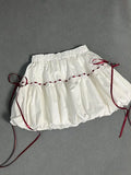 KYLETHOMASW  -  2025 New Strap Bow White Short Women Flower Bud Skirt Looks Thin Spicy Girl High Waist Sweet Summer Trend