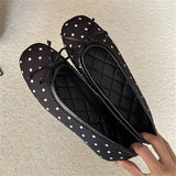 KYLETHOMASW  -  White Black Polka Dot Bow Ballet Flats Women Round Toe Slip on Ballerina Shoes Casual Loafers