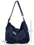 KYLETHOMASW  -  Vintage Faded Blue Slouchy Shoulder Bag For Women, Large Capacity Soft   College Style Fabric Tote Bag With Multiple Pockets