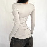 KYLETHOMASW  -  Moda Designed Personalized Europe T-shirt New Long Sleeve V Neck Slim Tops Streetwear Y2K All-match Trendy Soft Ropa Mujer