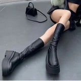 KYLETHOMASW  -  Street Style Autumn Winter Women Knee High Boots Fashion Slip On Platform Heels Concise Long Botas De Mujer