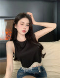 Kylethomasw Heavy Industry Tassel Tank Top Summer Pure Lust Spicy Girl Design Sense Short Style Outwardly Wearing Suspended Bottom Shirt Y2k