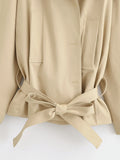 KYLETHOMASW  -  Fashionable And Versatile With Belt Khaki Trench Coat Women Long Sleeve Lapel Collar Autumn Winter Loose Windbreaker