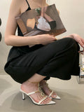KYLETHOMASW  -  Sandals Female Shoe  High Heels Open Toe New Girls High-heeled Rhinestone Gladiator Summer Peep Square Sexy