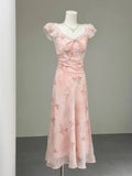 KYLETHOMASW  -  French Holiday Style Sweet Summer Dresses Women New Fashion Floral Pink Chic Long Dress Female Elegant Korean Popular Clothes