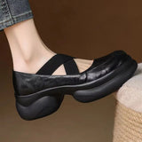 KYLETHOMASW  -  Leather Shoes for Women's Spring and Autumn New Cross Belt Genuine Leather Pumps for Women Thick Soled Mary Jane Shoes